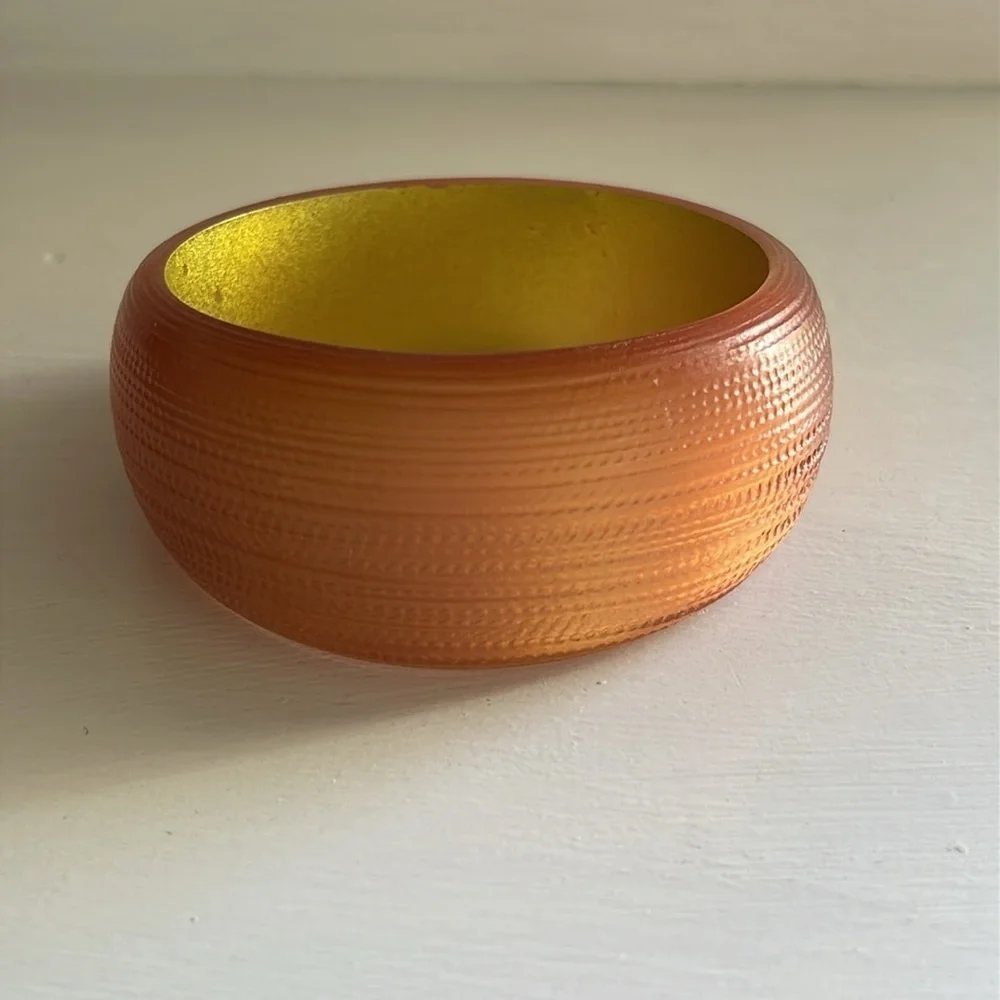 Vintage Style Textured Orange Lucite Chunky Statement Bangle - Picture 3 of 8